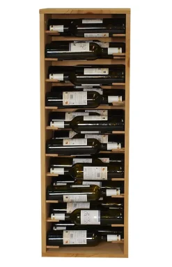 Meuble Range Bouteille de vin Série Godello en Chêne massif 30 bouteilles étiquettes devant