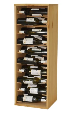 Meuble Range Bouteille de vin Série Godello en Pin Clair 30 bouteilles étiquettes devant