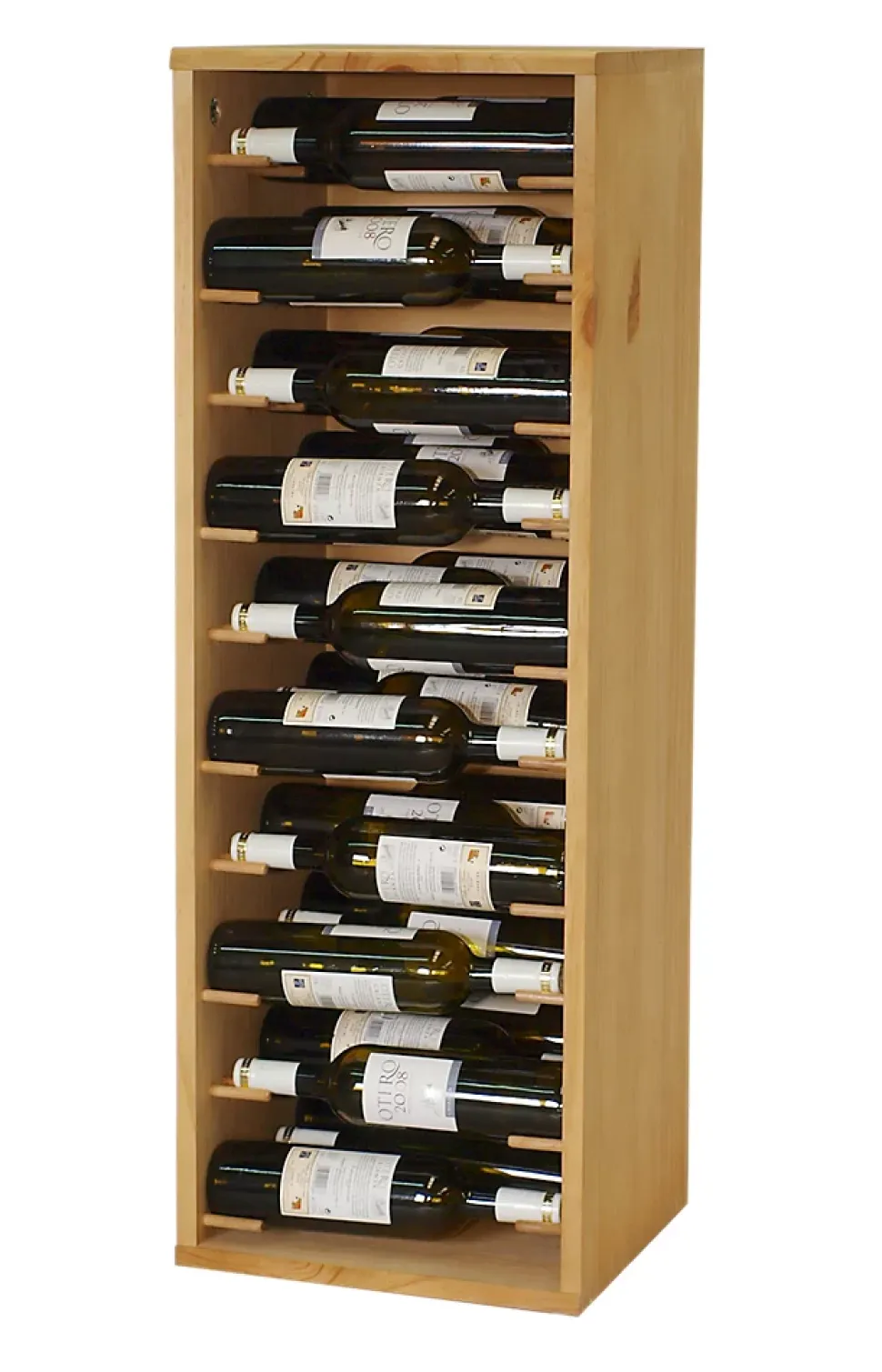 Meuble Range Bouteille de vin Série Godello en Pin Clair 30 bouteilles étiquettes devant