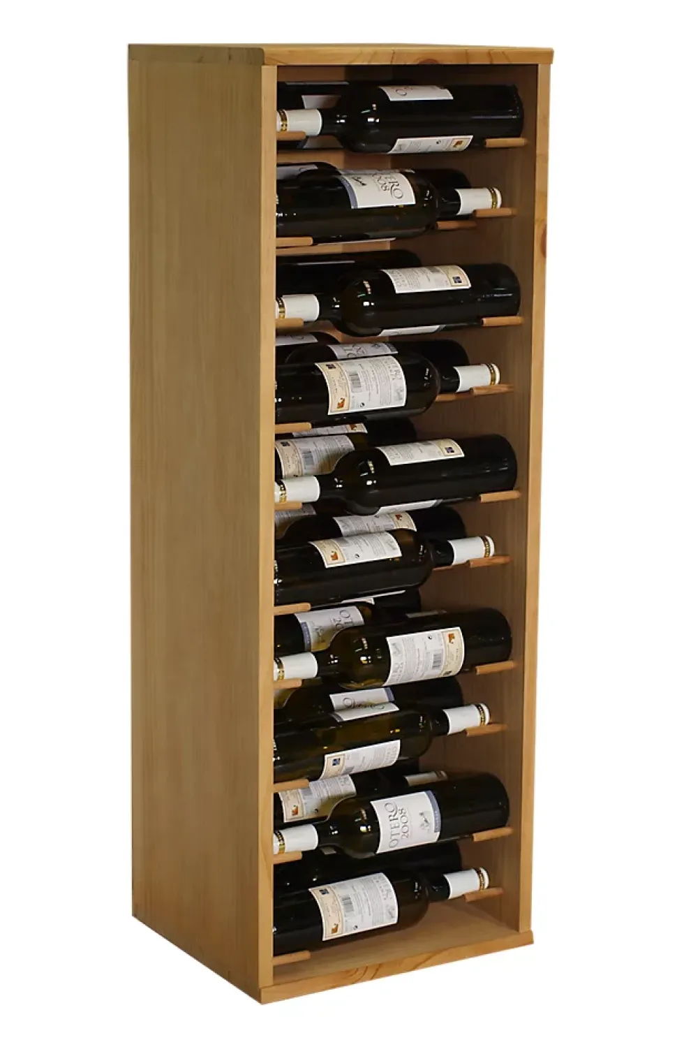 Meuble Range Bouteille de vin Série Godello en Pin Clair 30 bouteilles étiquettes devant