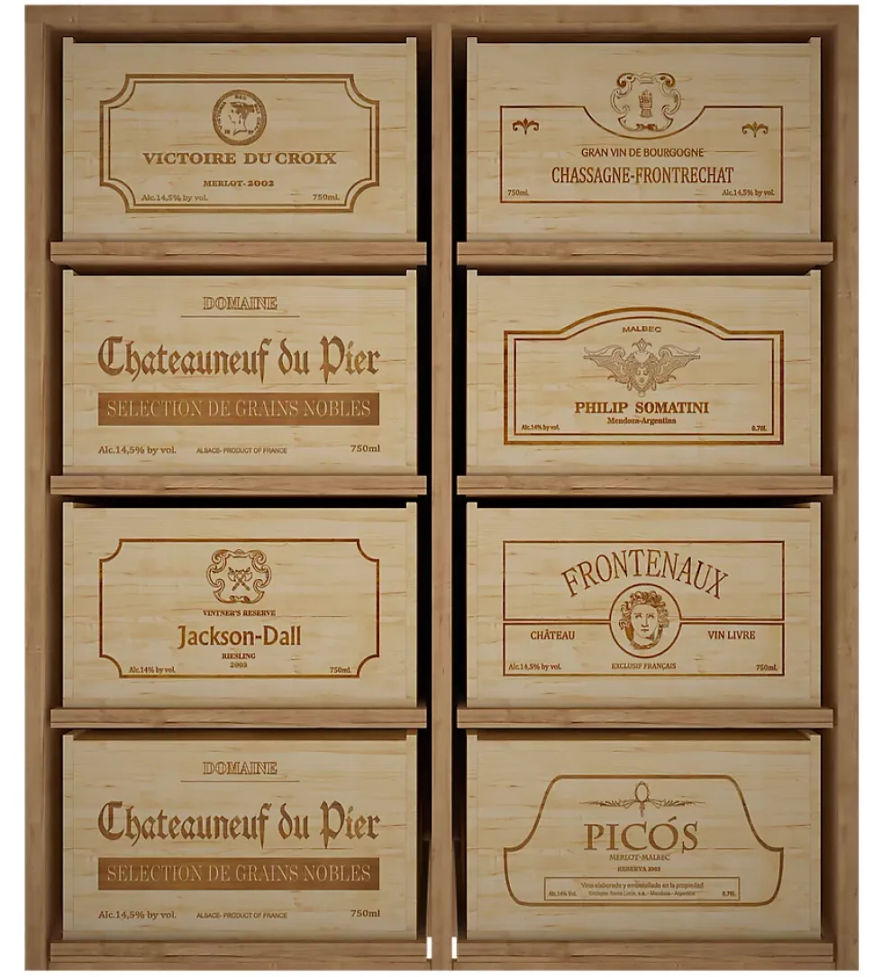 Meuble Range Bouteille de vin Série Godello en Chêne massif 8 caisses de bois