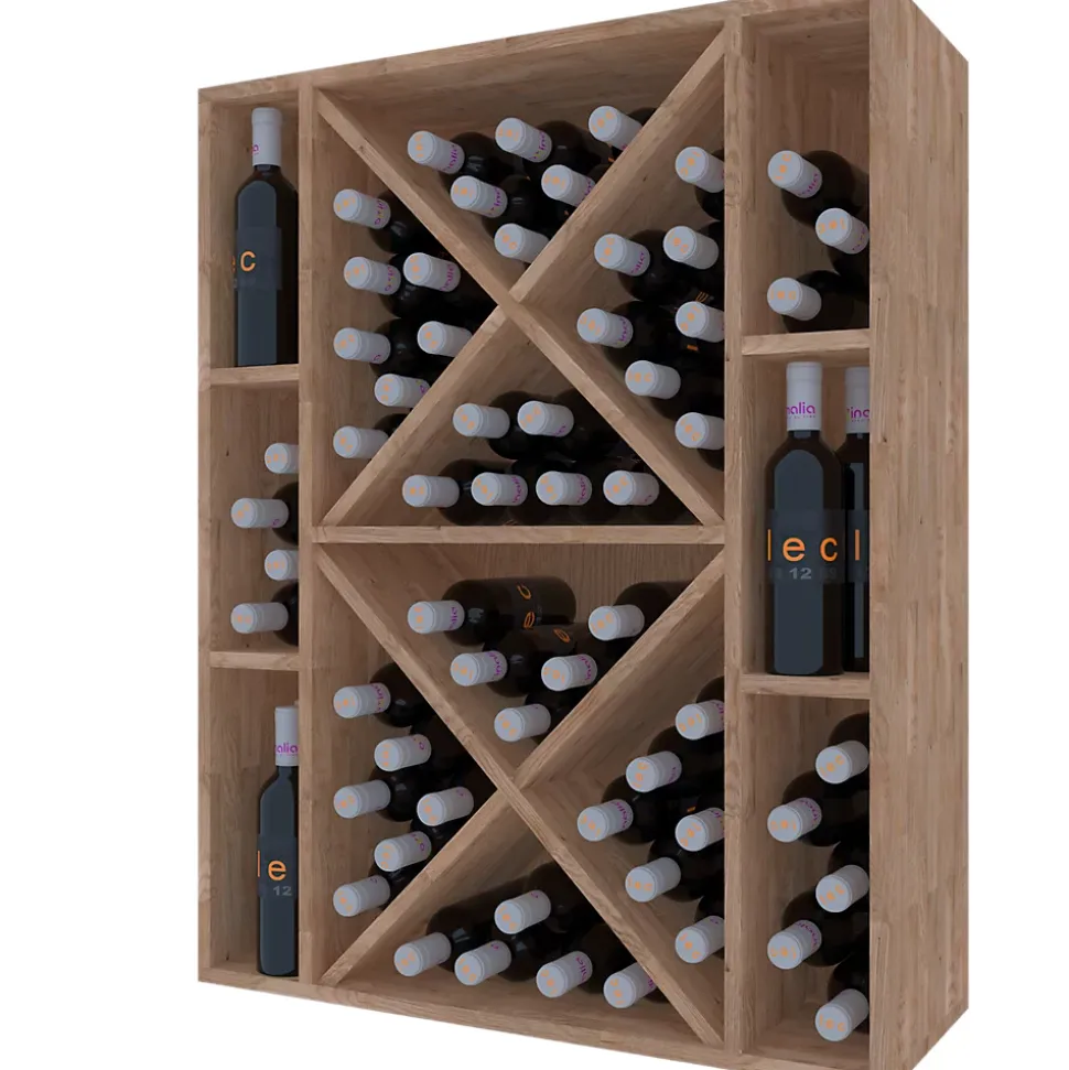 Meuble Range Bouteille de vin Série Godello en Pin Clair 75 bouteilles diamant et 6 cubicules