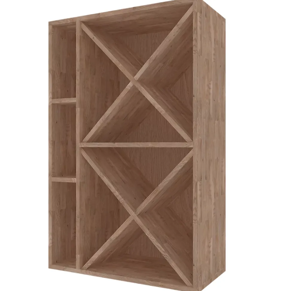 Meuble Range Bouteille de vin Série Godello en Pin Clair 60 bouteilles diamant et 3 cubicules gauche