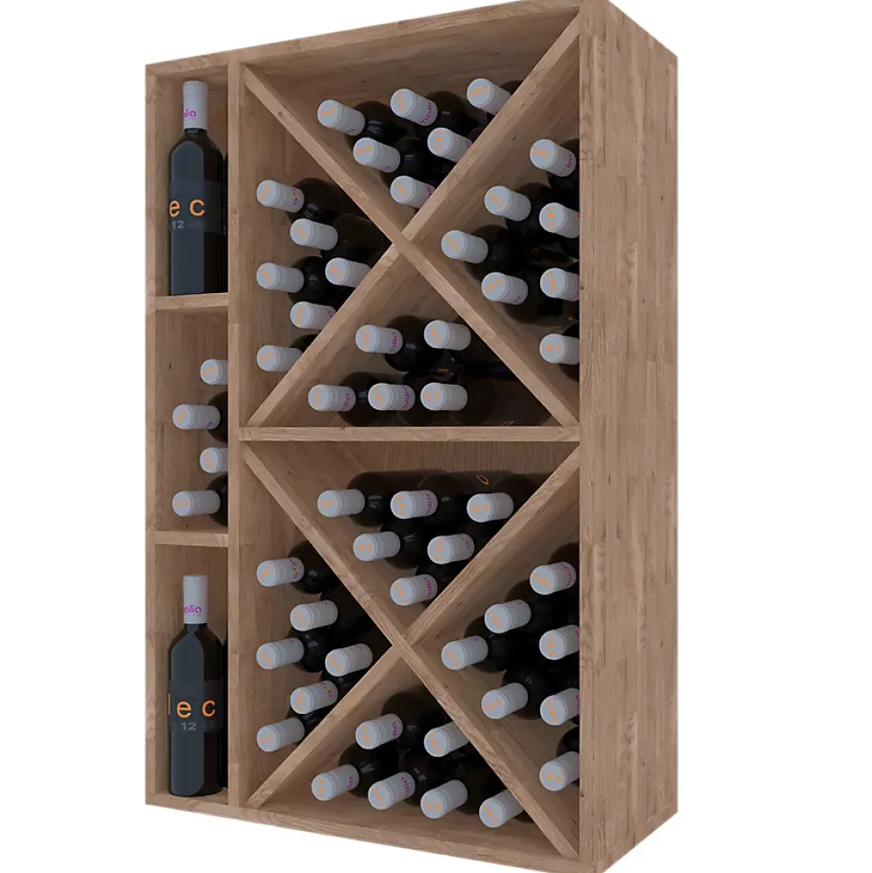 Meuble Range Bouteille de vin Série Godello en Pin Clair 60 bouteilles diamant et 3 cubicules gauche
