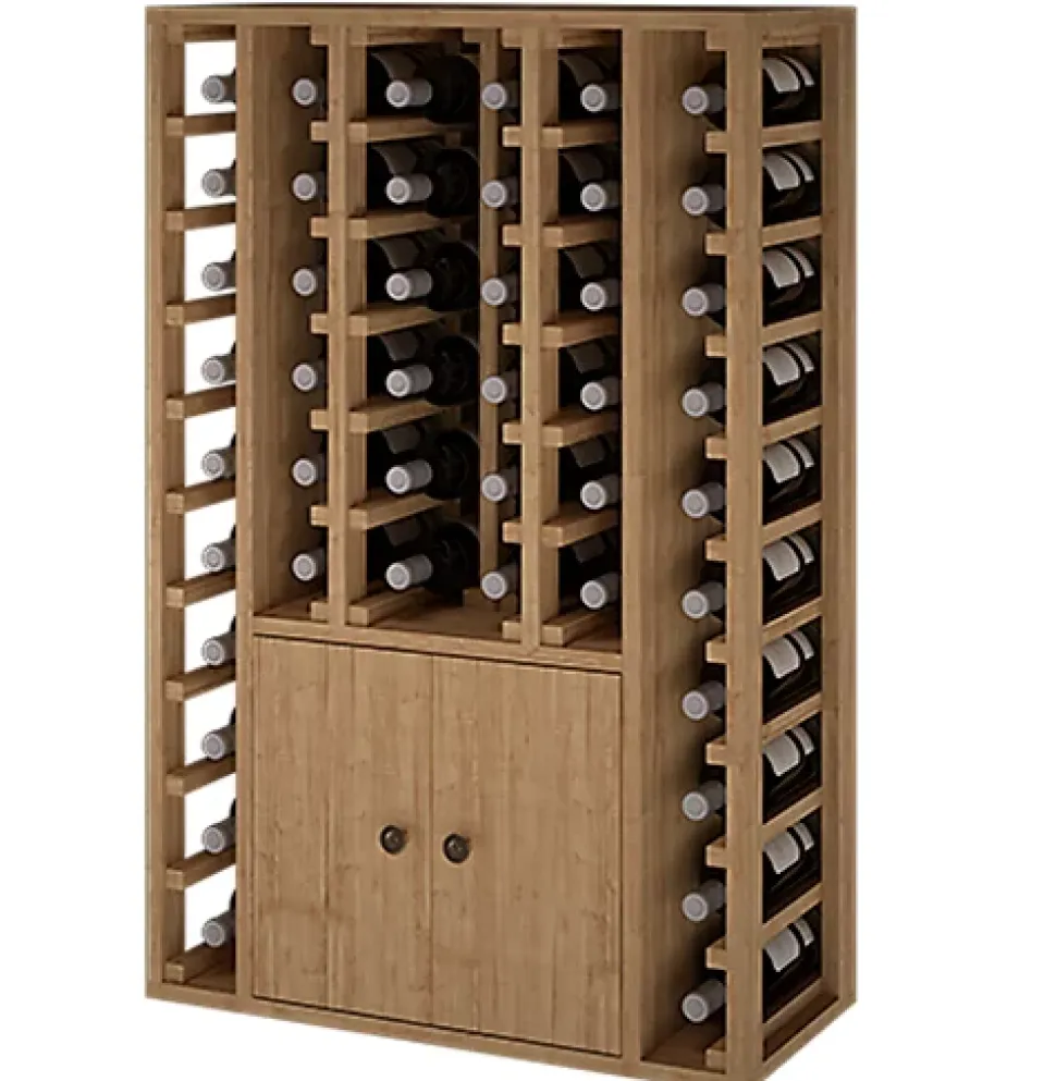 Meuble Range Bouteille de vin Série Godello en Pin Clair 44 bouteilles avec cabinet inférieur
