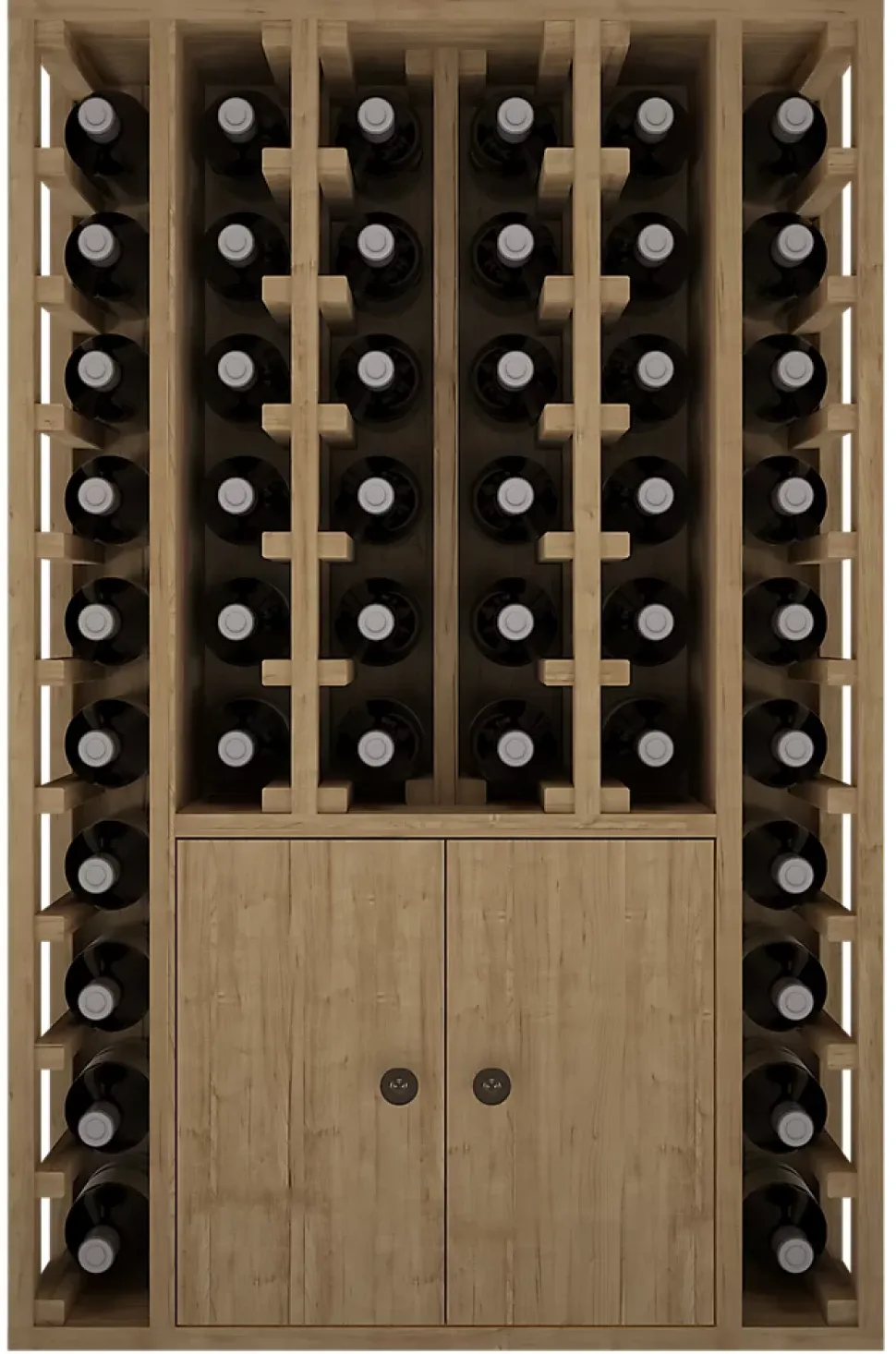 Meuble Range Bouteille de vin Série Godello en Pin Clair 44 bouteilles avec cabinet inférieur
