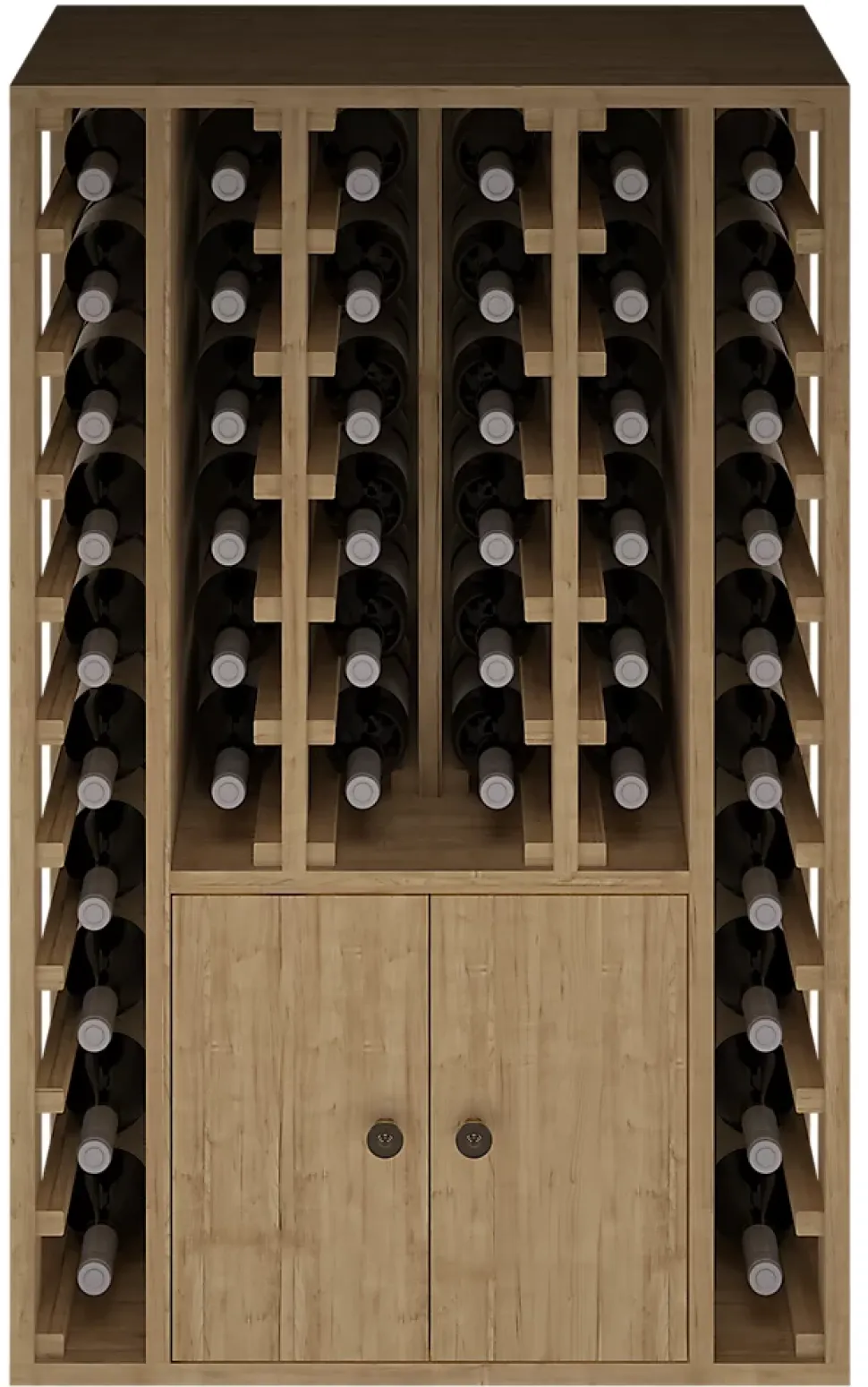 Meuble Range Bouteille de vin Série Godello en Pin Clair 44 bouteilles avec cabinet inférieur