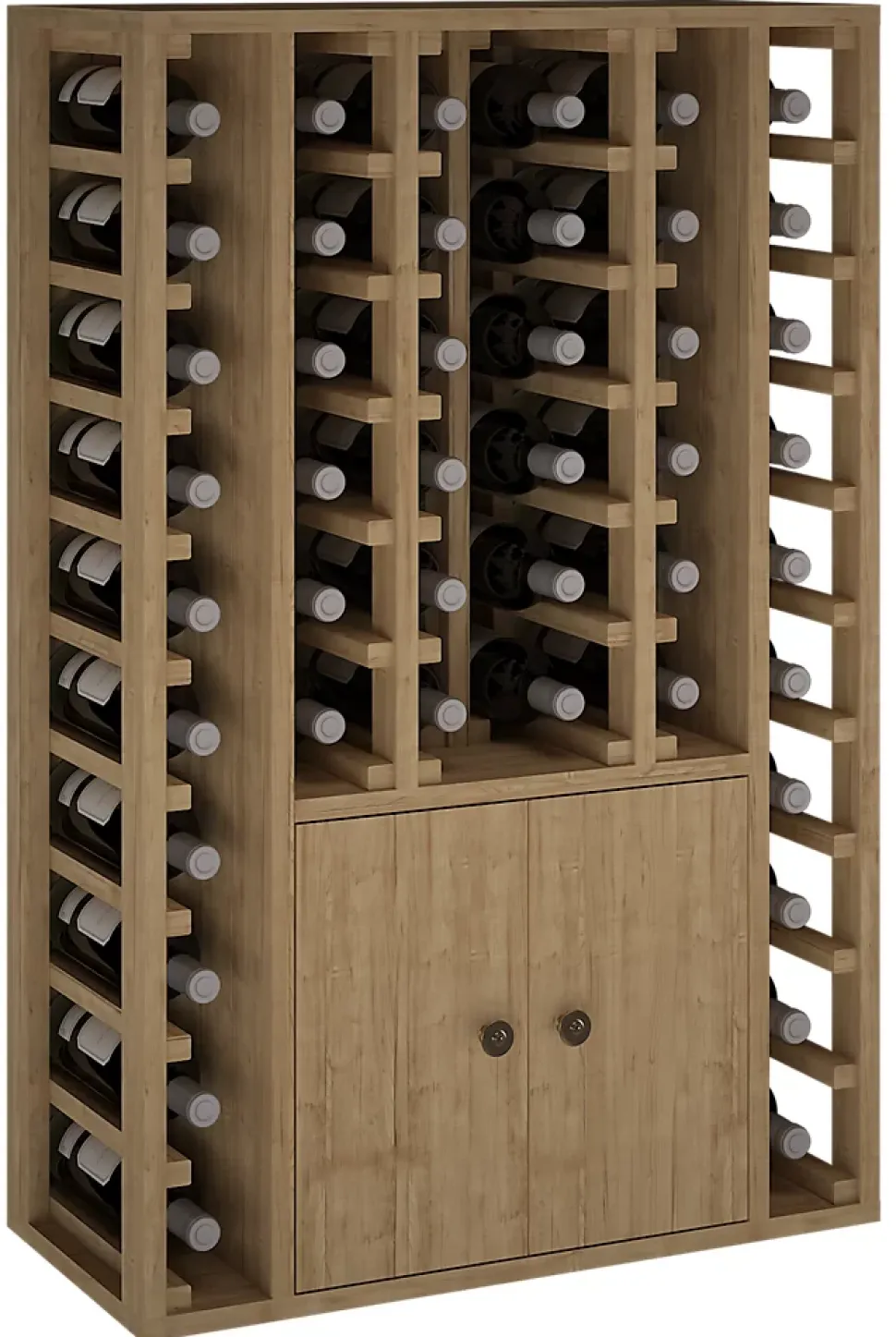 Meuble Range Bouteille de vin Série Godello en Pin Clair 44 bouteilles avec cabinet inférieur
