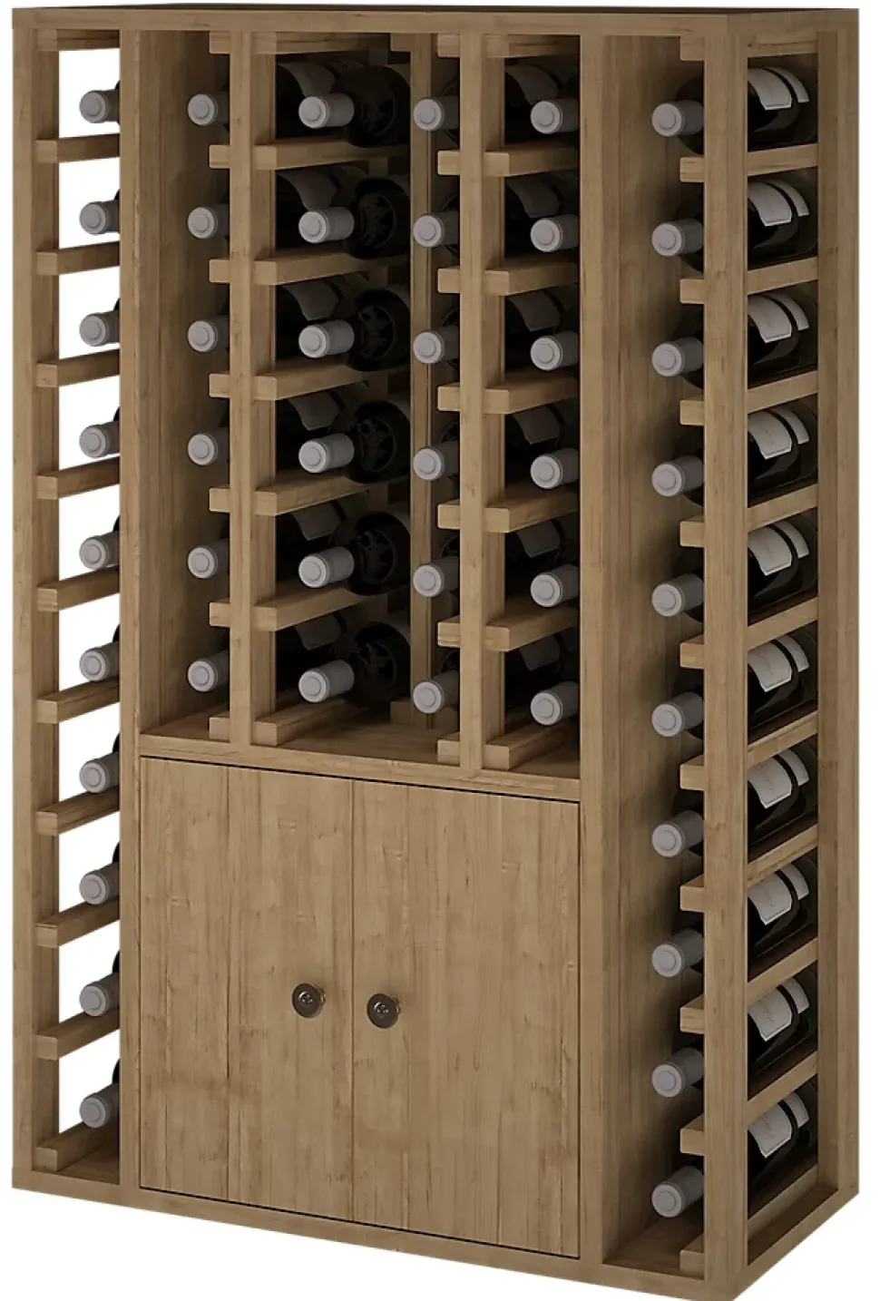 Meuble Range Bouteille de vin Série Godello en Pin Clair 44 bouteilles avec cabinet inférieur