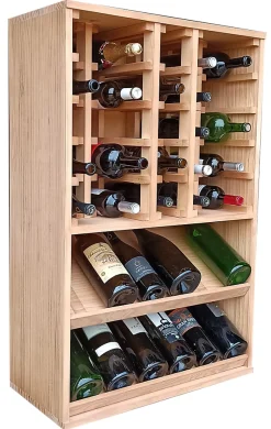 Meuble Range Bouteille de vin Série Godello en Chêne massif 42 magnums avec tablettes de présentation