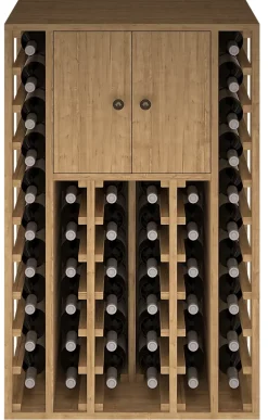 Meuble Range Bouteille de vin Série Godello en Pin Clair 44 bouteilles avec cabinet supérieur