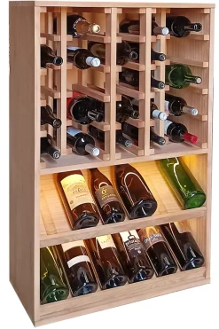 Meuble Range Bouteille de vin Série Godello en Pin Clair 42 magnums avec tablettes et LED