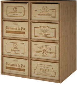 Meuble Range Bouteille de vin Série Godello en Pin Clair 8 caisses de bois