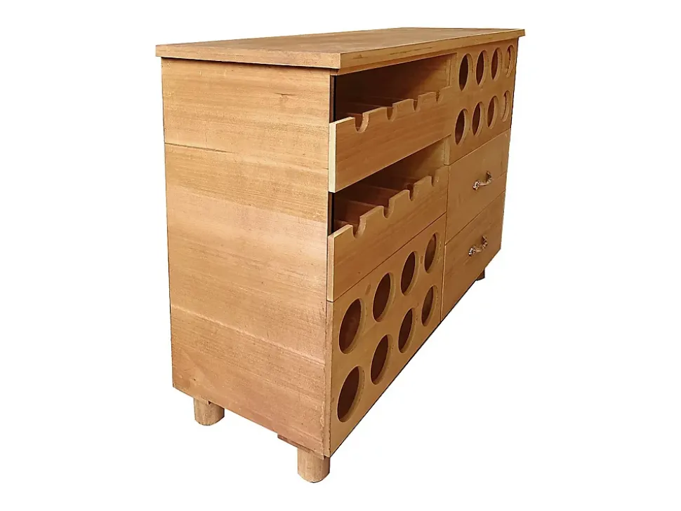 Meuble range bouteilles en bois de sapin et MDF - L.90 x P. 32 x H. 69 cm - Naturel - RIOJA