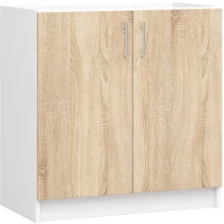 Meuble évier de cuisine : 2 portes, 1 étagère, blanc / Chêne Sonoma, 80 x 82 x 44,5 cm