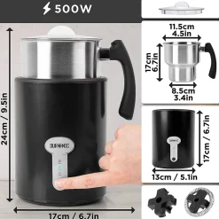 MF500 BK Mousseur à lait électrique 550W Mousse chaude ou froide Lait chaud Pot en inox Capacité 500 ml Café latte Duronic