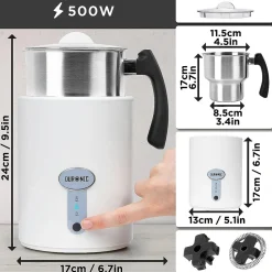 MF500 WE Mousseur à lait électrique 550W Mousse chaude ou froide Lait chaud Pot en inox Capacité 500 ml Café latte Duronic