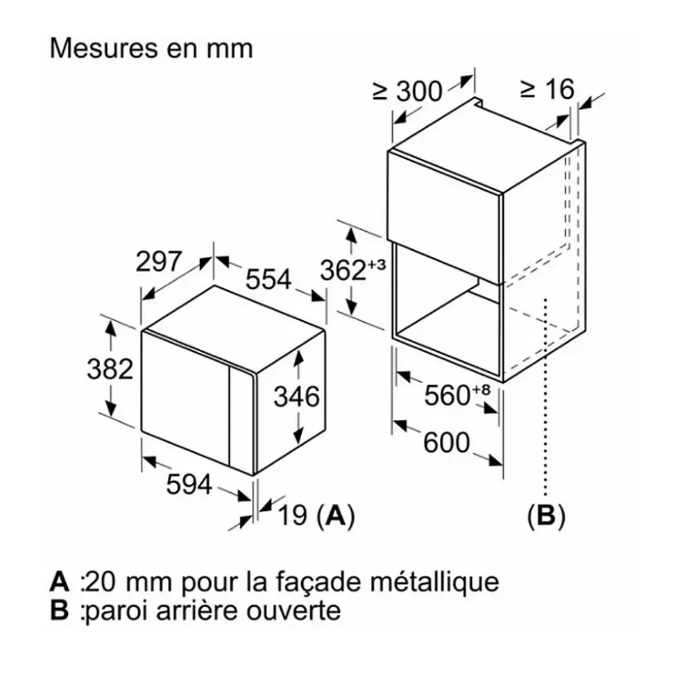 Micro-ondes Bosch Serie 4 BFL523MS0 - 20 L - 800 W - Noir - Acier inoxydable