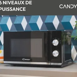 Micro-ondes CANDY Moderna CMW20TNMB 700 W 20L Noir - Fonction Décongélation - Plateau Tournant en Verre - 6 Niveaux de Puissance