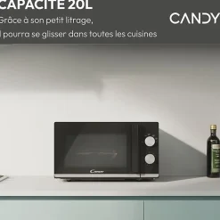Micro-ondes CANDY Moderna CMW20TNMB 700 W 20L Noir - Fonction Décongélation - Plateau Tournant en Verre - 6 Niveaux de Puissance