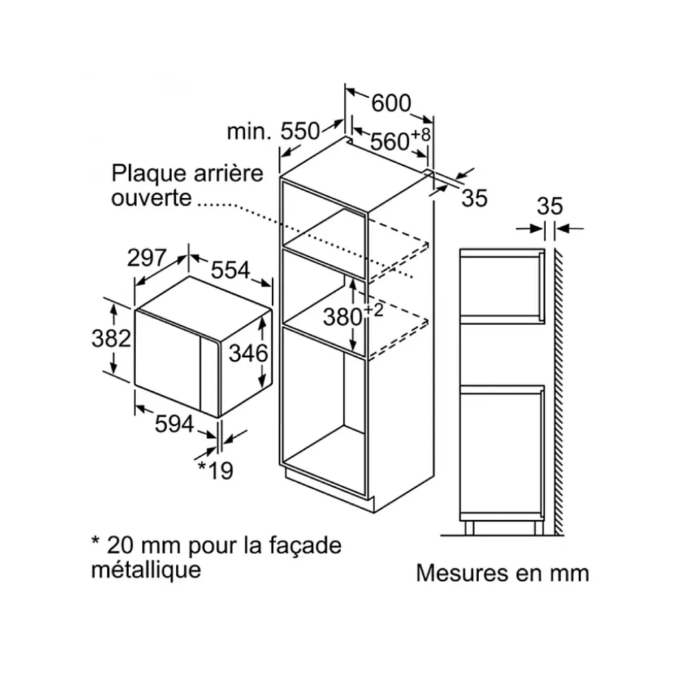 Micro-ondes solo 20l 800w encastrable noir Bosch BFL520MB0