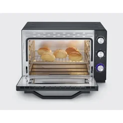 Mini Four Electrique Four posable XXL a chaleur tournante SEVERIN - 60 L - 2 200 W - Tournebroche et pierre a pizza - Noir/Inox