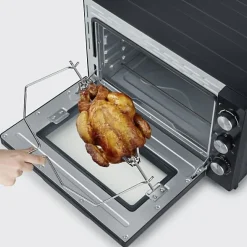 Mini Four Electrique Four posable XXL a chaleur tournante SEVERIN - 60 L - 2 200 W - Tournebroche et pierre a pizza - Noir/Inox