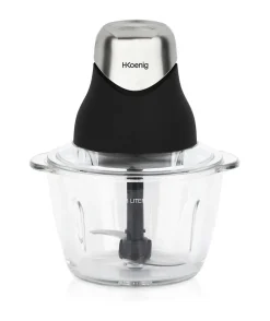Mini hachoir électrique - H.Koenig - LEO8 - 320 W - Bol en verre 1 L - Lames en acier inoxydable - Noir mat et chrome