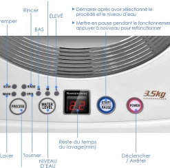 Mini Machine a Laver a Godet Unique Puissance de 240W Lave linge avec Panneau de Commande Multifonction