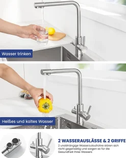 Mitigeur Cuisine 3 Voies, SOFETIY MAX Robinet de Cuisine 3 en 1, Robinet Eau Potable 2 Leviers
