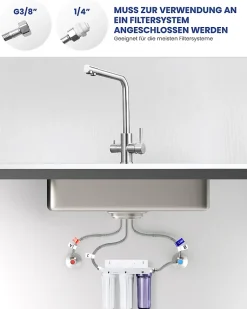 Mitigeur Cuisine 3 Voies, SOFETIY MAX Robinet de Cuisine 3 en 1, Robinet Eau Potable 2 Leviers