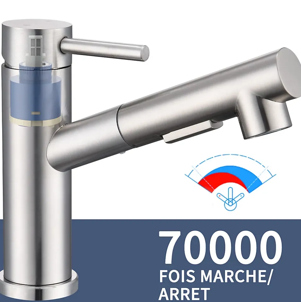 Mitigeur Cuisine avec 2 Modes de Jet Robinet Cuisine avec Douchette Extractible Mitigeur Evier en Inox Brosse Eau Chaude et Froide