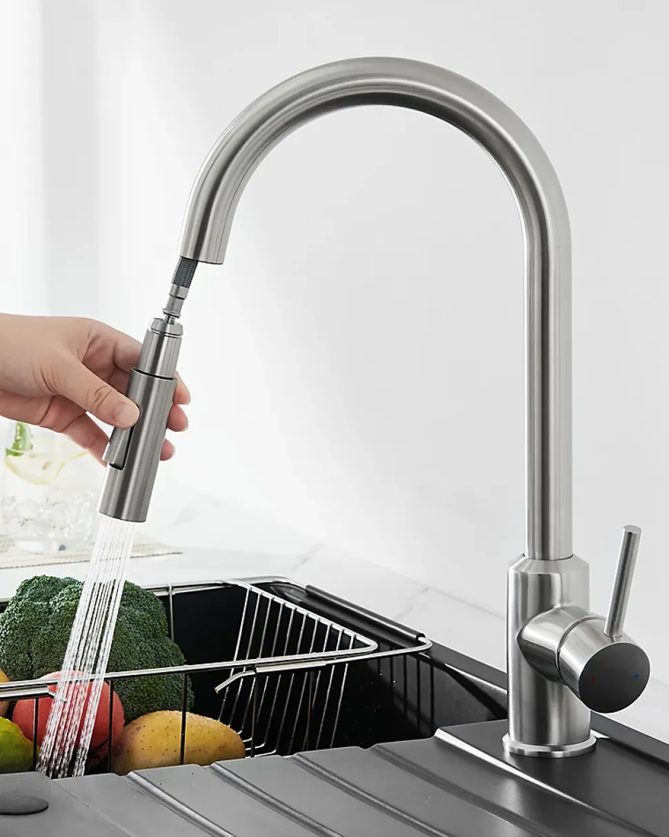 Mitigeur Cuisine avec Douchette, CECIPA MAX Robinet Cuisine Extractible avec 2 Modes de Pulvérisation Brossé