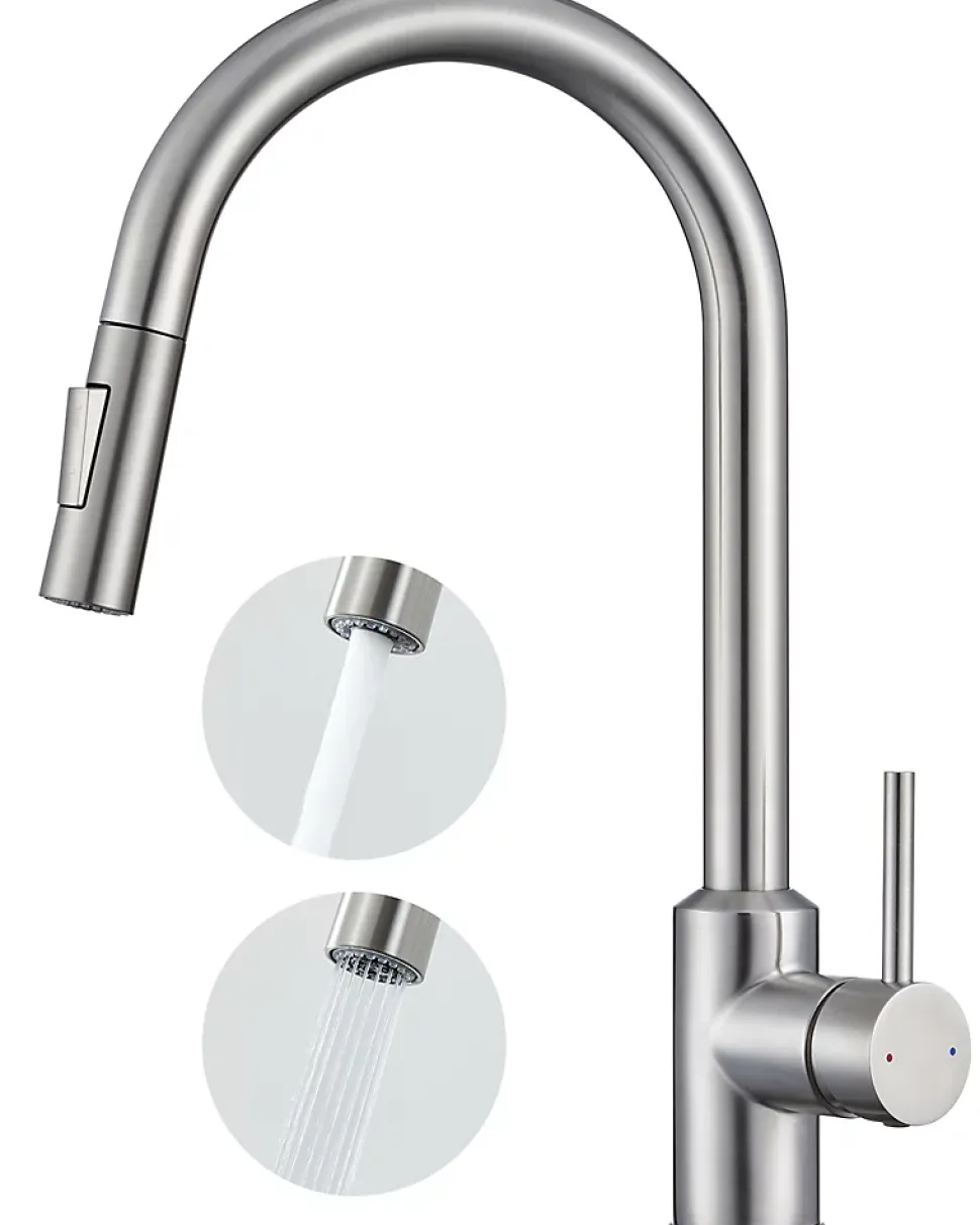 Mitigeur Cuisine avec Douchette, CECIPA MAX Robinet Cuisine Extractible avec 2 Modes de Pulvérisation Brossé