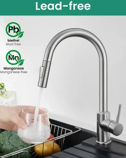 Mitigeur Cuisine avec Douchette, CECIPA MAX Robinet Cuisine Extractible avec 2 Modes de Pulvérisation Brossé