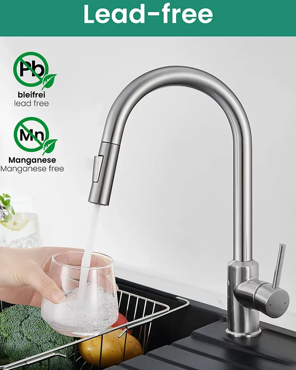 Mitigeur Cuisine avec Douchette, CECIPA MAX Robinet Cuisine Extractible avec 2 Modes de Pulvérisation Brossé