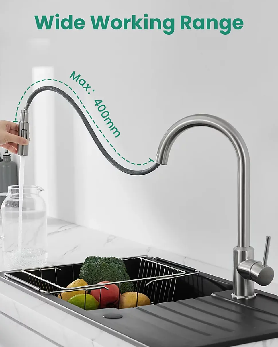 Mitigeur Cuisine avec Douchette, CECIPA MAX Robinet Cuisine Extractible avec 2 Modes de Pulvérisation Brossé