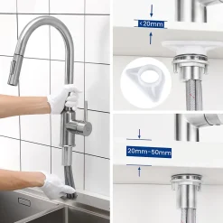 Mitigeur Cuisine avec Douchette, CECIPA MAX Robinet Cuisine Extractible avec 2 Modes de Pulvérisation Brossé