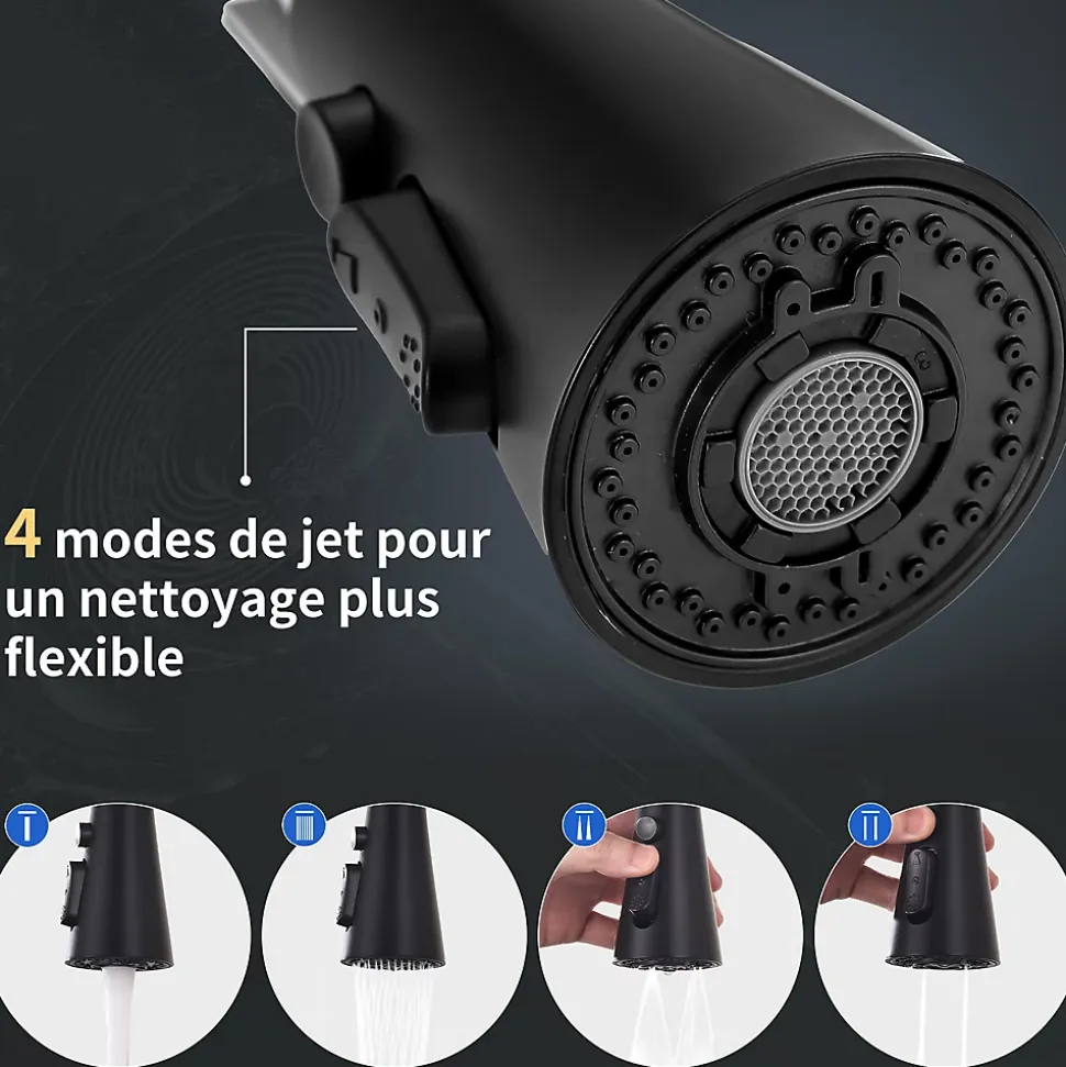 Mitigeur cuisine avec douchette Robinet Cuisine 2 Jets Robinetterie de cuisine Rotation 360 degrés Robinet d'Evier en Laiton