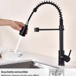 Mitigeur cuisine avec douchette Robinet Cuisine 2 Jets Robinetterie de cuisine Rotation 360 degrés Robinet d'Evier en Laiton