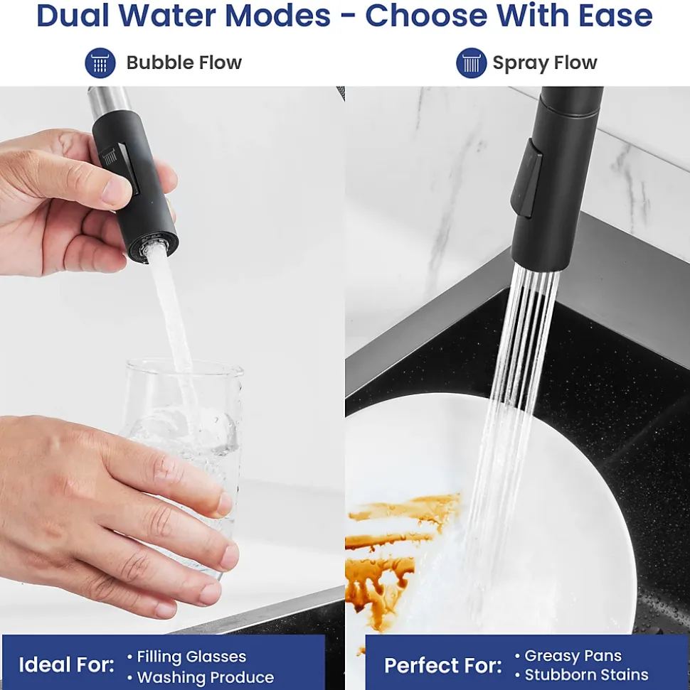 Mitigeur Cuisine avec Douchette Noir, CECIPA MAX Robinet Cuisine Extractible avec 2 Modes de Pulvérisation Brossé