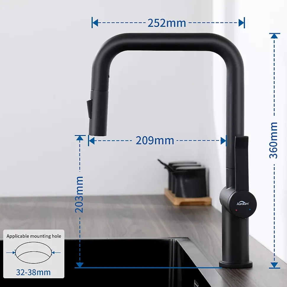 Mitigeur Cuisine avec Douchette Noir, CECIPA MAX Robinet Cuisine Extractible avec 2 Modes de Pulvérisation Brossé