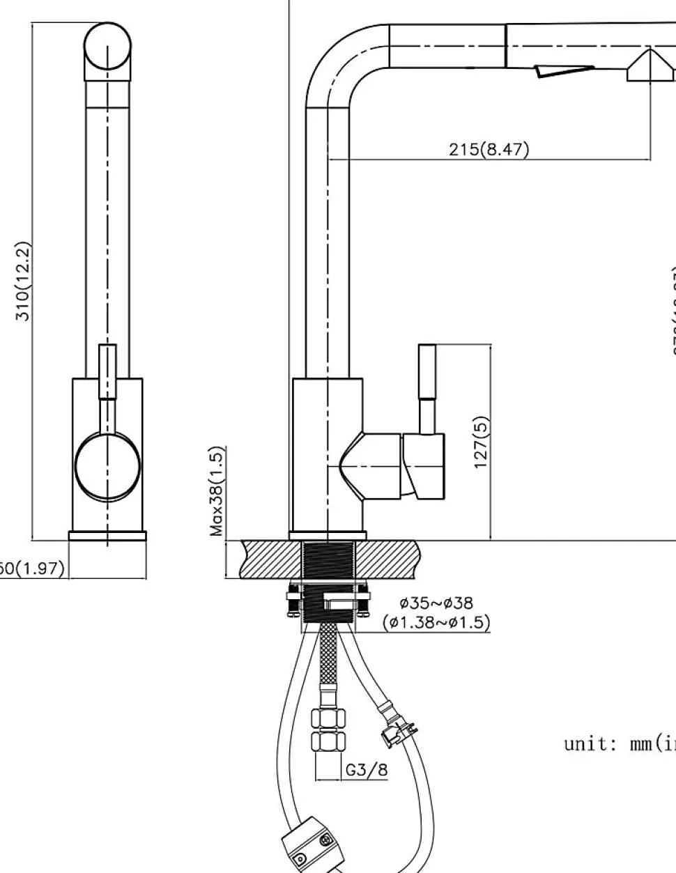 Mitigeur Cuisine avec Douchette Noir, CECIPA MAX Robinet Cuisine avec Extensible, Melangeur avec Deux Types Jet d'eau