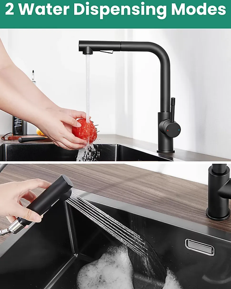 Mitigeur Cuisine avec Douchette Noir, CECIPA MAX Robinet Cuisine avec Extensible, Melangeur avec Deux Types Jet d'eau