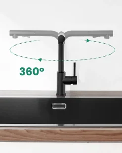 Mitigeur Cuisine avec Douchette Noir, CECIPA MAX Robinet Cuisine avec Extensible, Melangeur avec Deux Types Jet d'eau