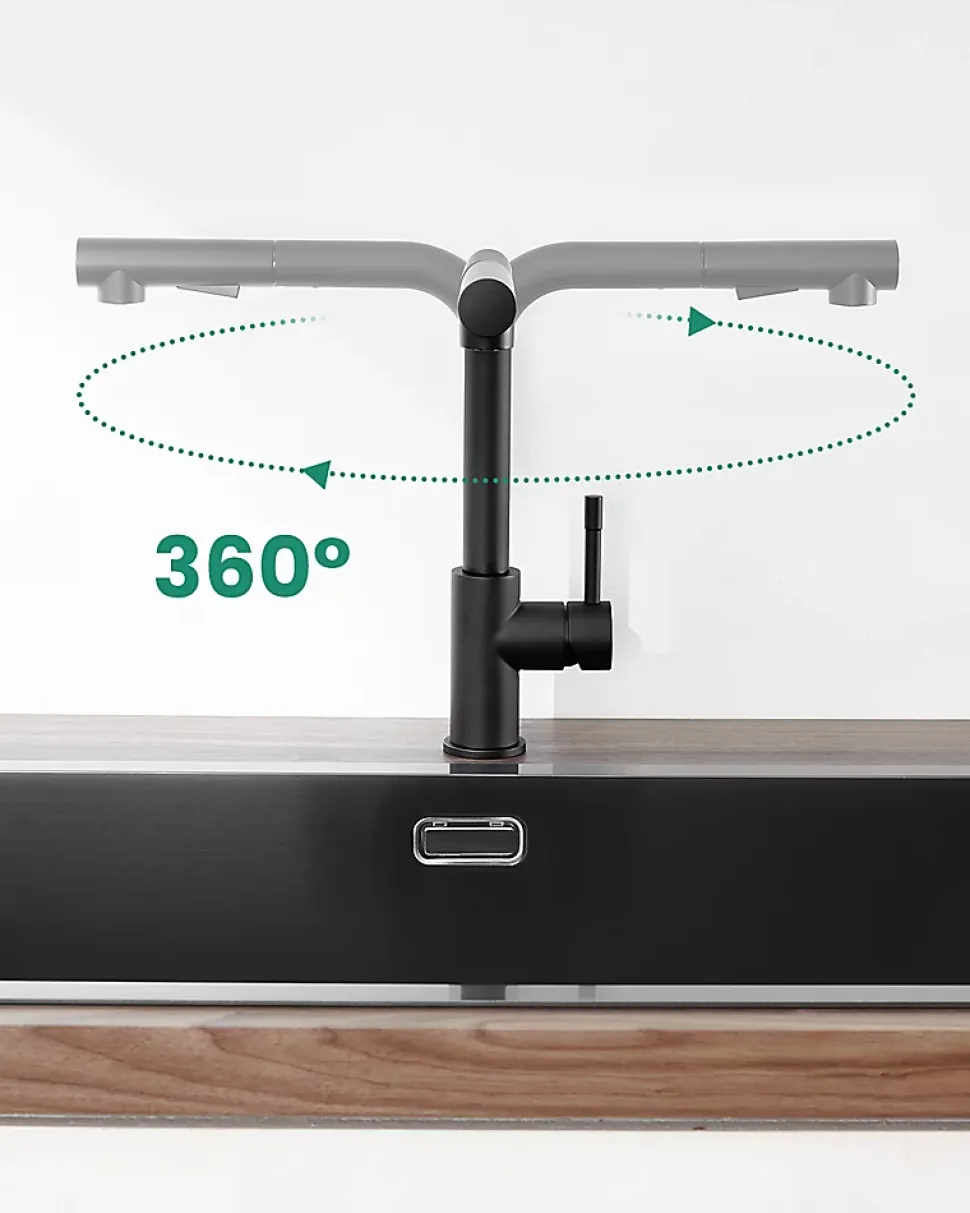 Mitigeur Cuisine avec Douchette Noir, CECIPA MAX Robinet Cuisine avec Extensible, Melangeur avec Deux Types Jet d'eau