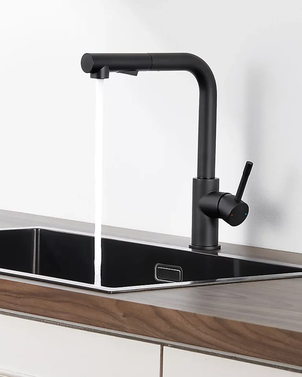 Mitigeur Cuisine avec Douchette Noir, CECIPA MAX Robinet Cuisine avec Extensible, Melangeur avec Deux Types Jet d'eau