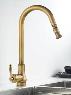 Mitigeur cuisine laiton doré bec haut pivotant 360