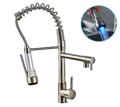 Mitigeur Cuisine Masterchef LED, Inox Brossé, Douchette, Ressort