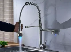 Mitigeur Cuisine Masterchef LED, Inox Brossé, Douchette, Ressort